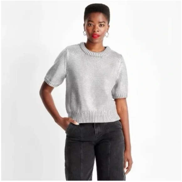 Future Collective Silver Metallic Sweater Top NWT - Picture 1 of 5